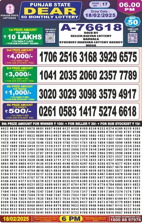 Punjab Dear 50 Monthly Lottery Result 17.6.2024 [OUT@6PM].